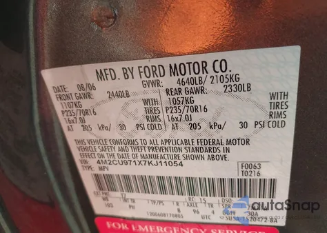 2007 Mercury Mariner Premier z USA, uszkodzony, nr VIN 4M2CU971X7KJ11054